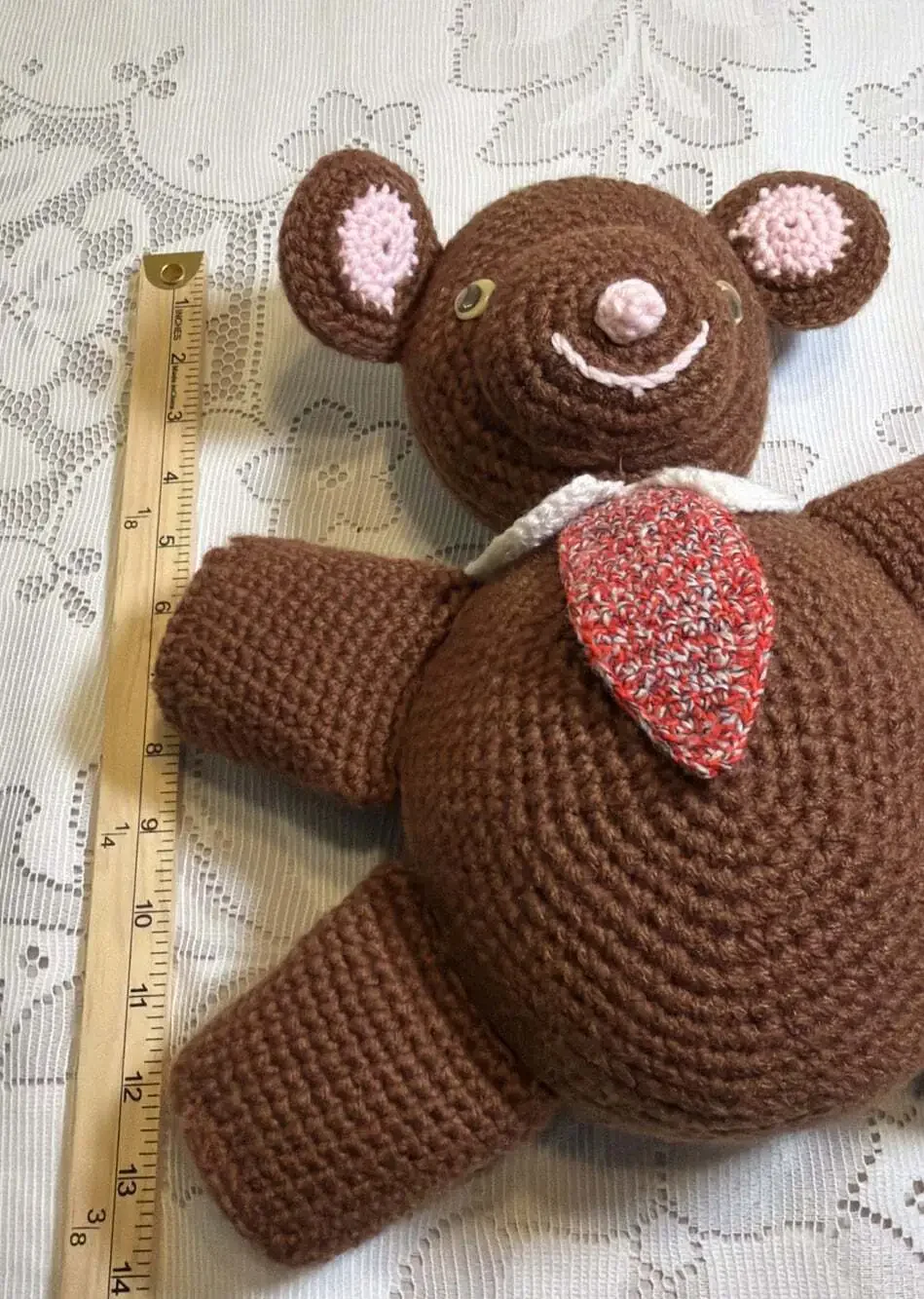 Adorable Teddy Bear Amigurumi Stuffed Crochet Doll Figure Handmade 13” Pristine